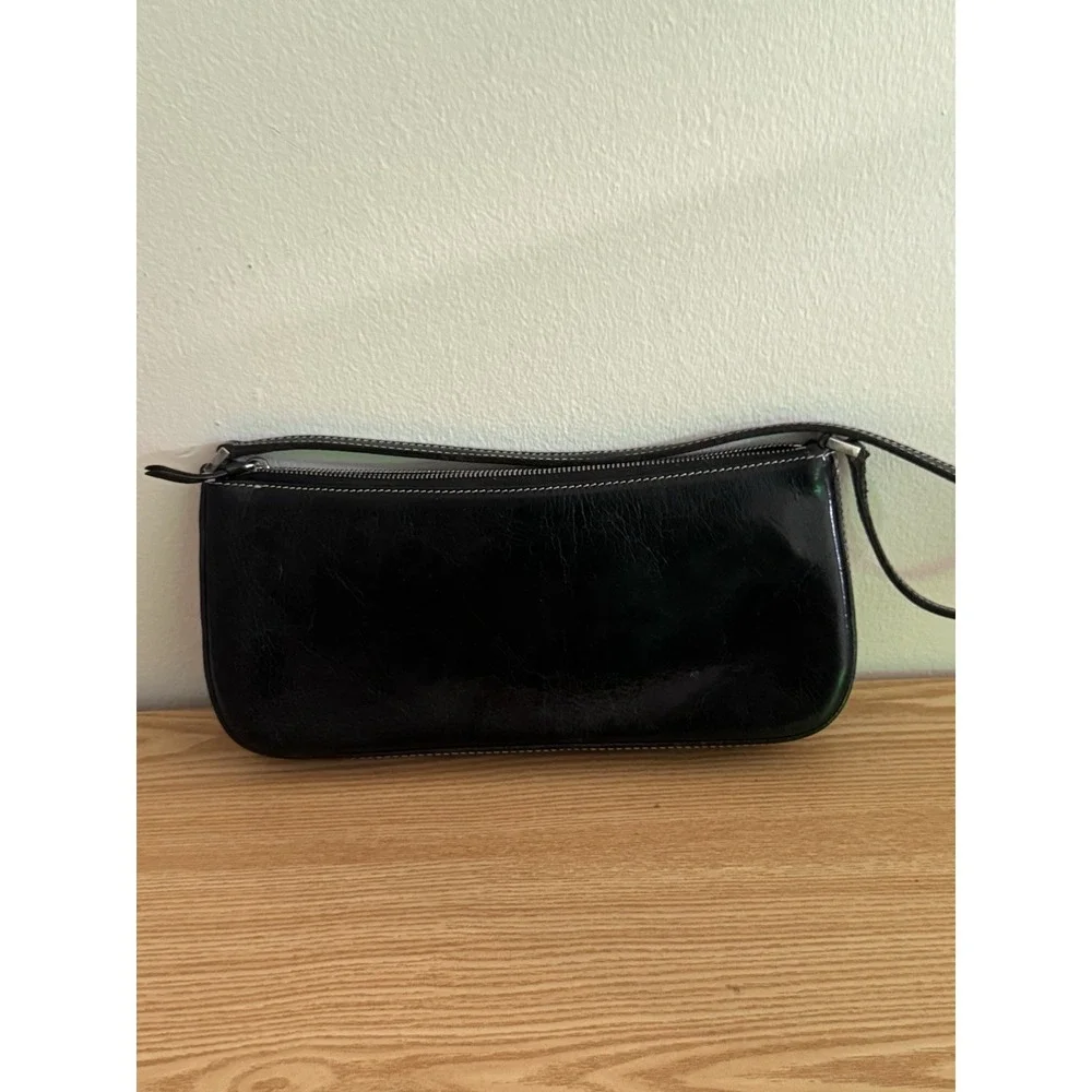 1990s Kate Spade New York Black‎ Leather Baguette Made in Italy